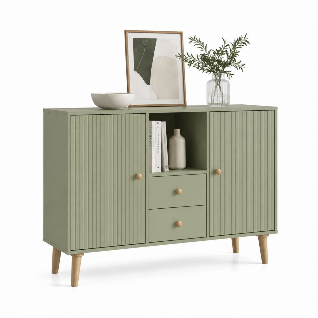 Credenza da sala da pranzo rettangolare verde salvia in MDF 140 x 40 x 85 cm
