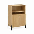 Credenza alta con ante scanalate rovere naturale e acciaio nero 80 x 40 x 120 cm