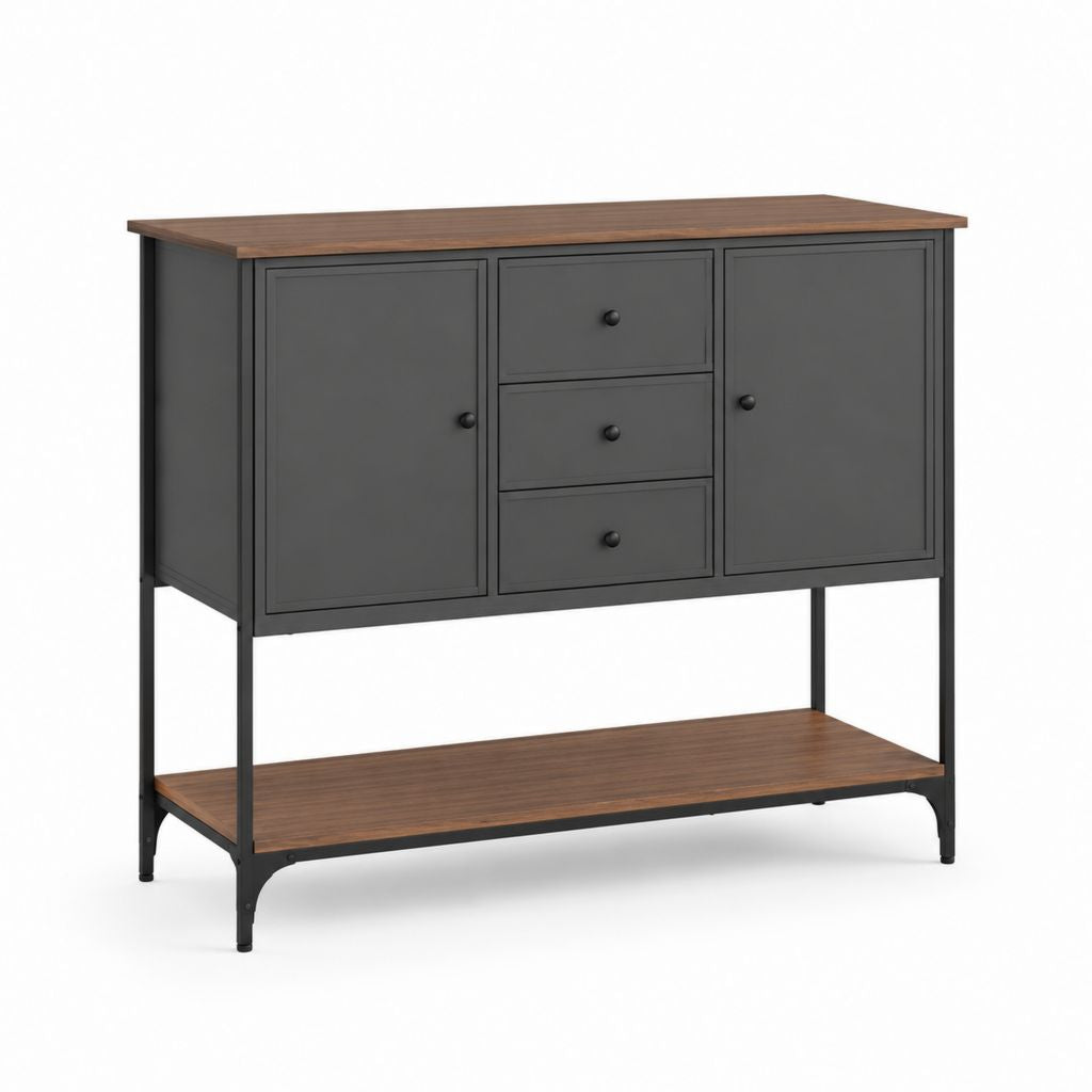 Credenza con 2 ante e 3 cassetti nero noce in acciaio e MDF 120 x 40 x 100 cm