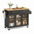Isola da cucina mobile nera con piano in legno 120 x 60 x 92 cm