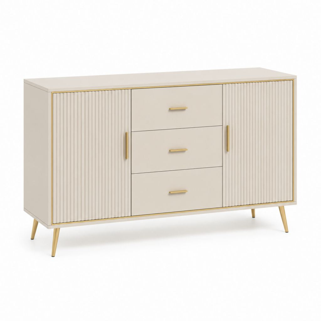Credenza da sala da pranzo beige in MDF rettangolare con 3 cassetti e 2 ante 160 x 40 x 90 cm