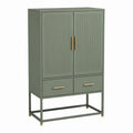 Credenza alta 2 ante e 2 cassetti verde salvia in MDF e acciaio 80 x 40 x 140 cm
