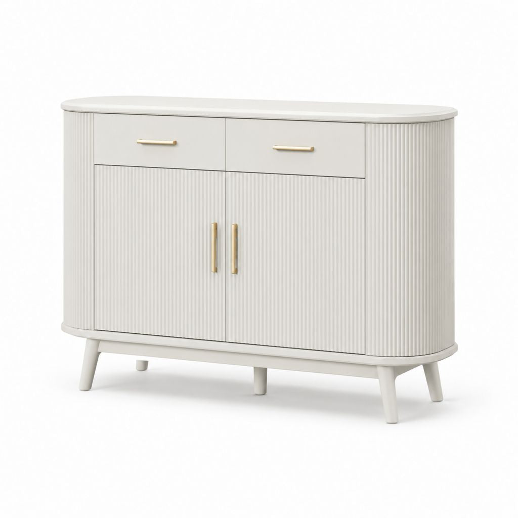 Credenza da sala da pranzo bianca in MDF con 2 ante 2 cassetti e maniglie dorate 120 x 40 x 80 cm