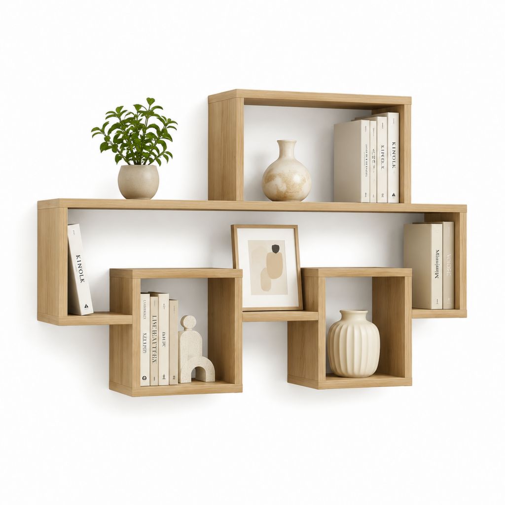 Set di 5 mensole da parete in MDF rovere chiaro 100 x 20 x 70 cm
