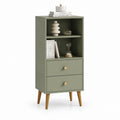 Credenza alta con 2 cassetti e 2 vani a giorno verde salvia in MDF rettangolare 60 x 35 x 130 cm