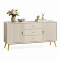 Credenza da sala da pranzo beige in MDF rettangolare con 2 ante 3 cassetti e gambe dorate 160 x 40 x 85 cm
