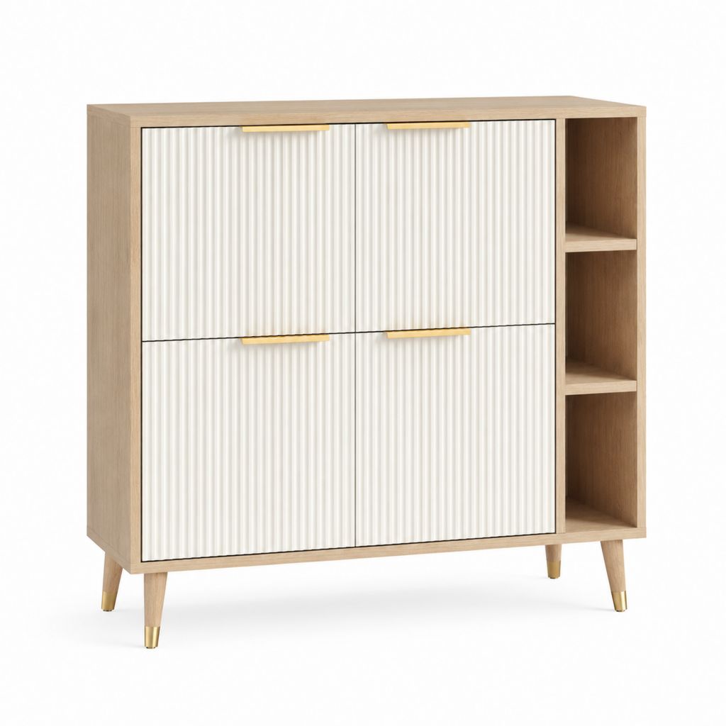 Credenza da sala da pranzo rovere e bianco con ante scanalate 120 x 40 x 120 cm