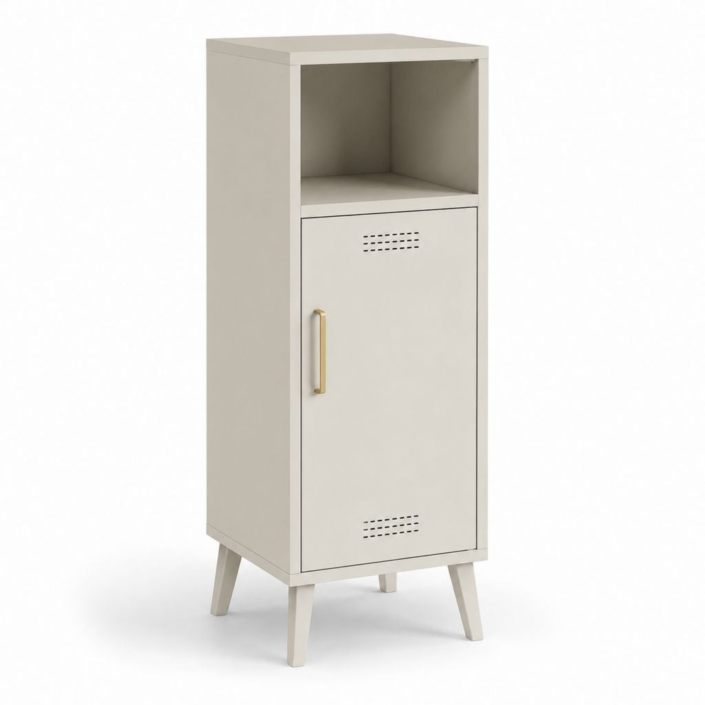 Mobile contenitore alto crema in truciolare melaminico con anta e vano aperto 40 x 35 x 100 cm