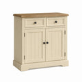 Credenza da sala da pranzo con 2 cassetti e 2 ante crema e rovere in legno massello rettangolare 80 x 90 x 40 cm