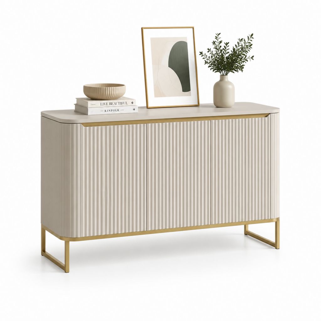 Credenza 3 ante crema e oro in MDF e acciaio 160 x 40 x 85 cm