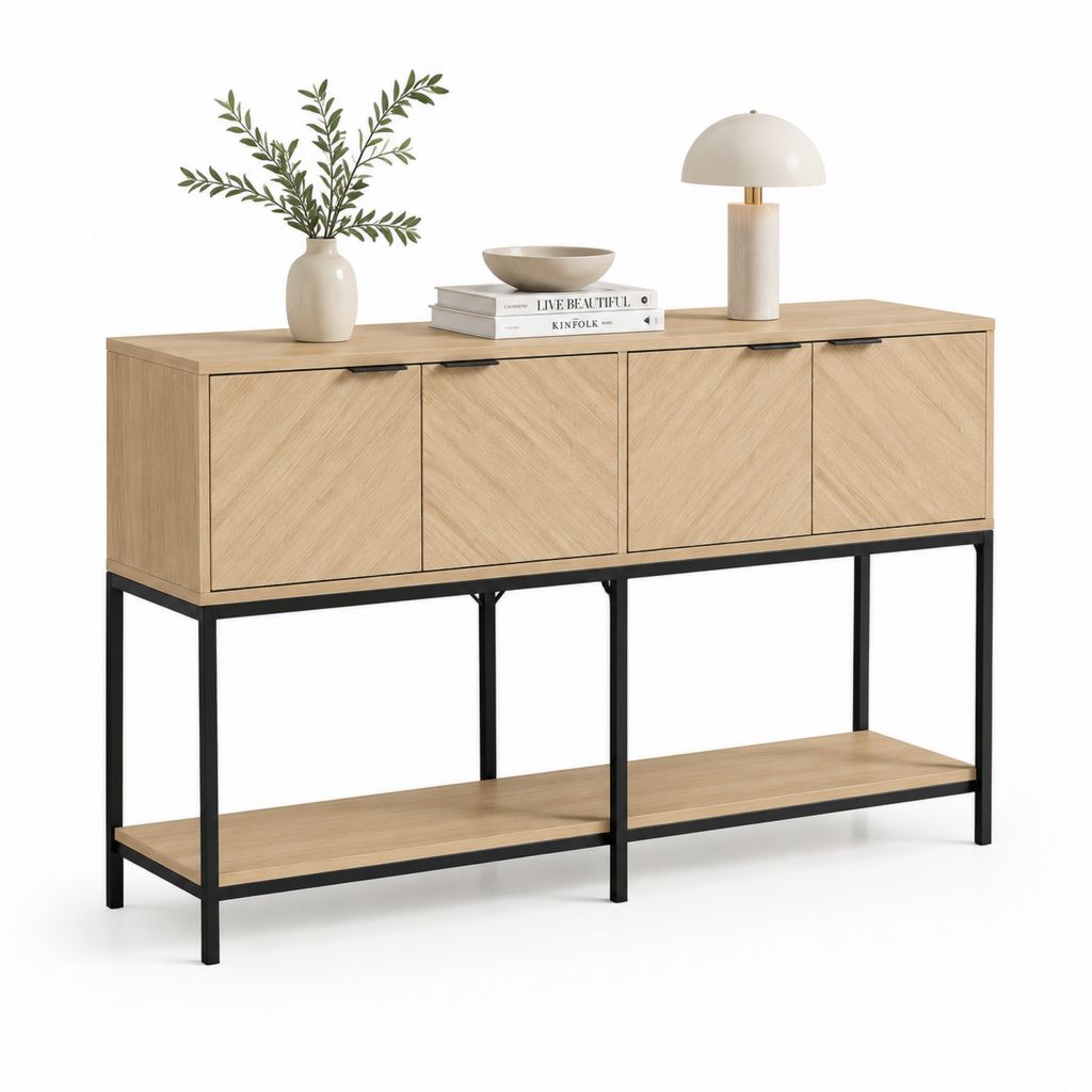Credenza da sala da pranzo rovere chiaro in MDF e acciaio 160 x 40 x 95 cm
