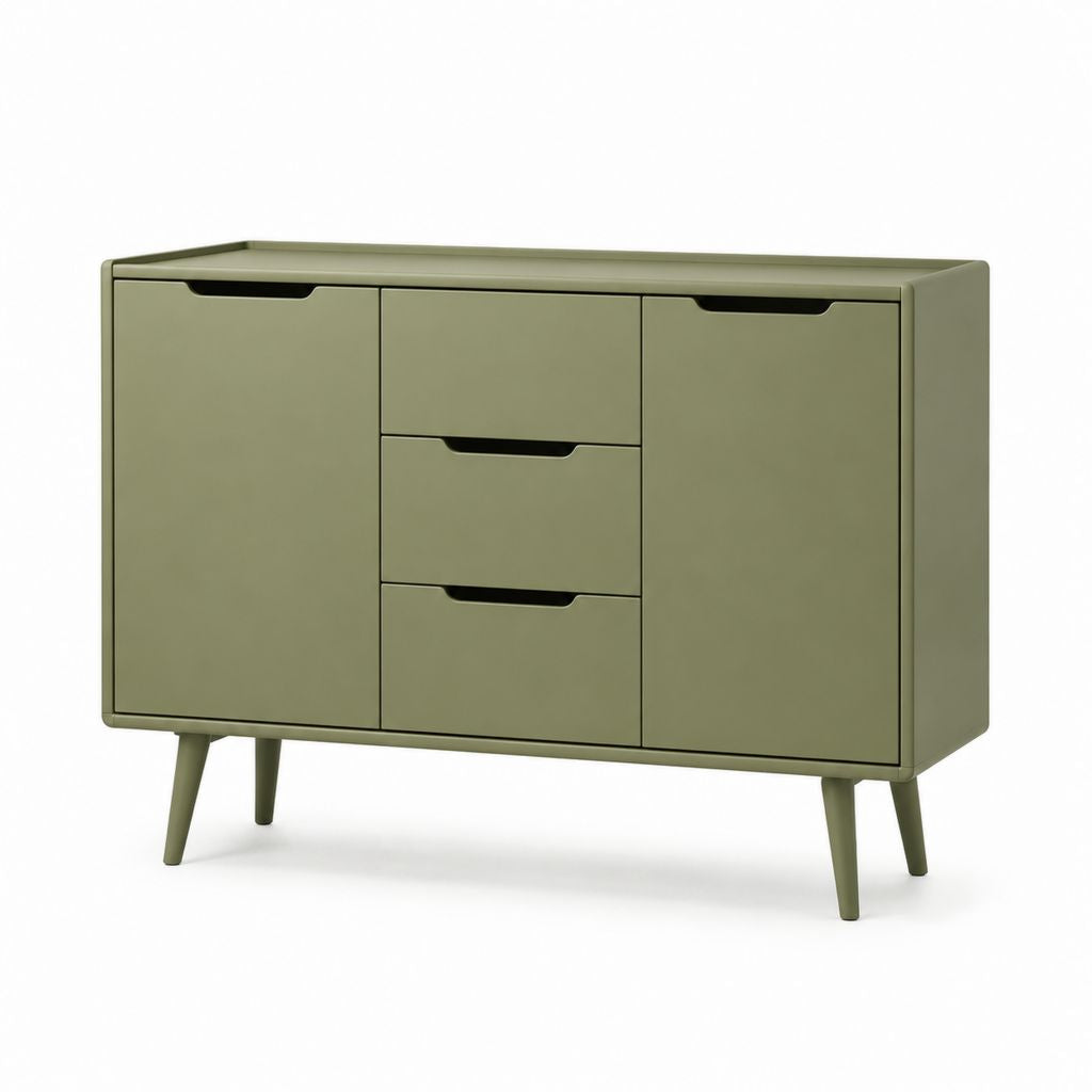 Credenza da sala da pranzo verde oliva in MDF rettangolare con 2 ante e 3 cassetti 120 x 40 x 80 cm
