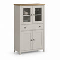 Credenza alta con vetrina grigio tortora in MDF e vetro 80 x 40 x 140 cm