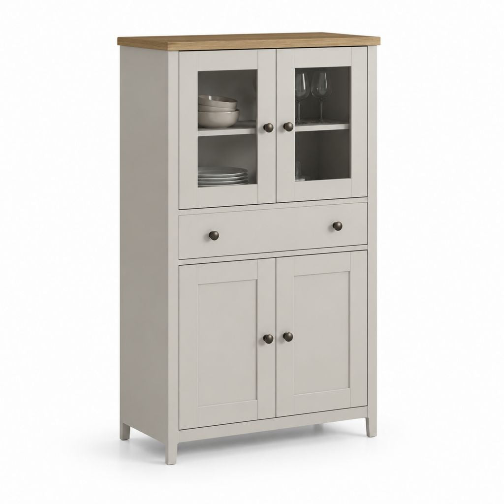 Credenza alta con vetrina grigio tortora in MDF e vetro 80 x 40 x 140 cm