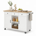 Isola da cucina mobile bianca in MDF con piano in legno massello 120 x 60 x 90 cm