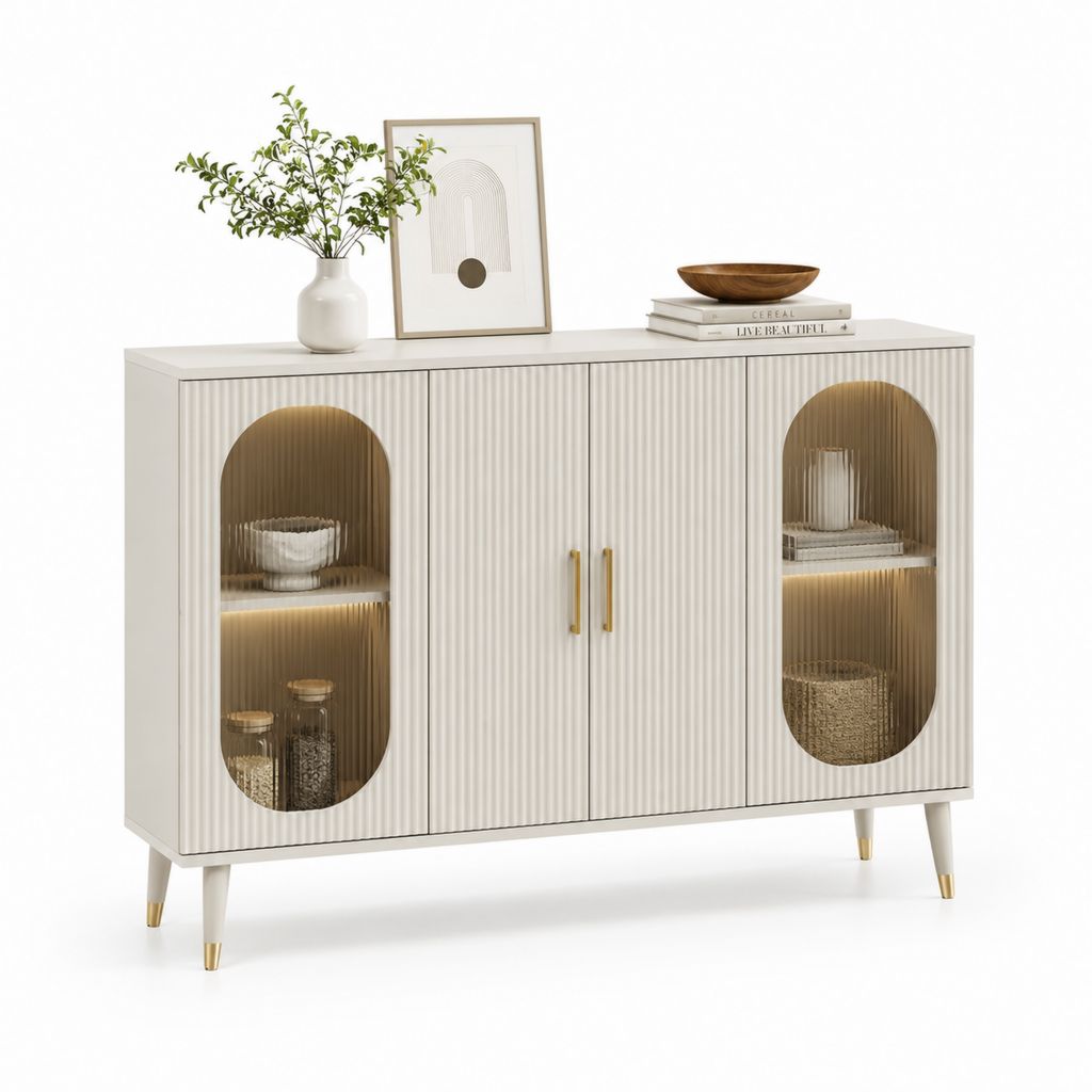 Credenza da sala da pranzo bianca in MDF con vetro temperato 120 x 40 x 85 cm