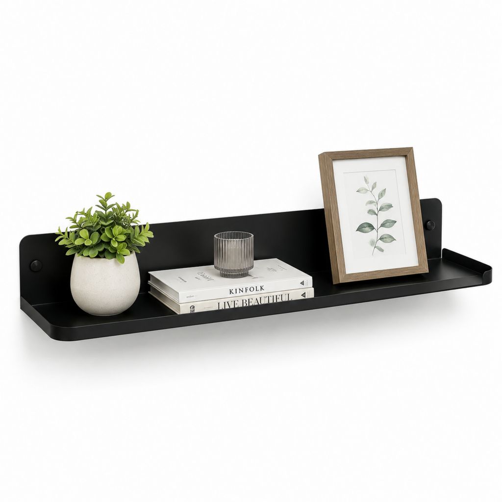 Mensola da parete nera in acciaio rettangolare 60 x 15 x 10 cm