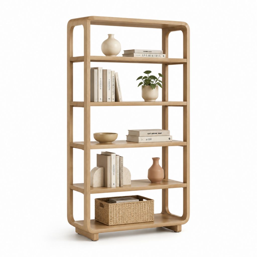 Libreria a giorno 5 ripiani in rovere naturale rettangolare 80 x 35 x 180 cm