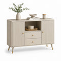 Credenza 2 ante 2 cassetti beige in MDF scanalato rettangolare 140 x 40 x 85 cm