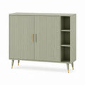 Credenza da sala da pranzo verde salvia in MDF rettangolare con ante scanalate 120 x 40 x 100 cm