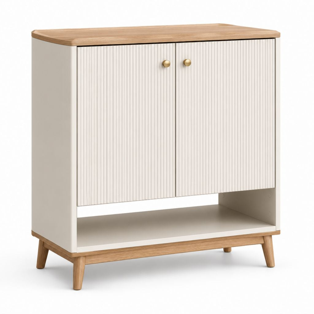 Credenza a 2 ante bianca con piano effetto rovere 80 x 40 x 100 cm