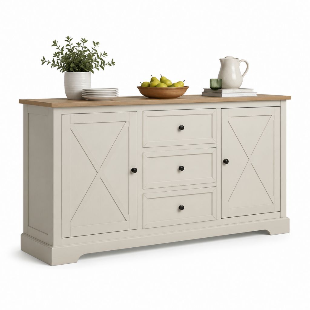 Credenza da sala da pranzo rettangolare crema e rovere in MDF 160 x 45 x 90 cm