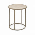 Tavolino laterale rotondo beige in MDF effetto marmo e acciaio Ø40 x 55 cm