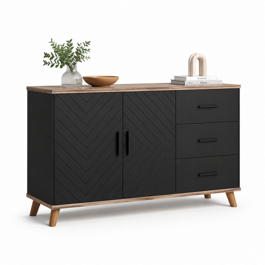 Credenza con 2 ante e 3 cassetti nera in MDF rettangolare 120 x 40 x 80 cm
