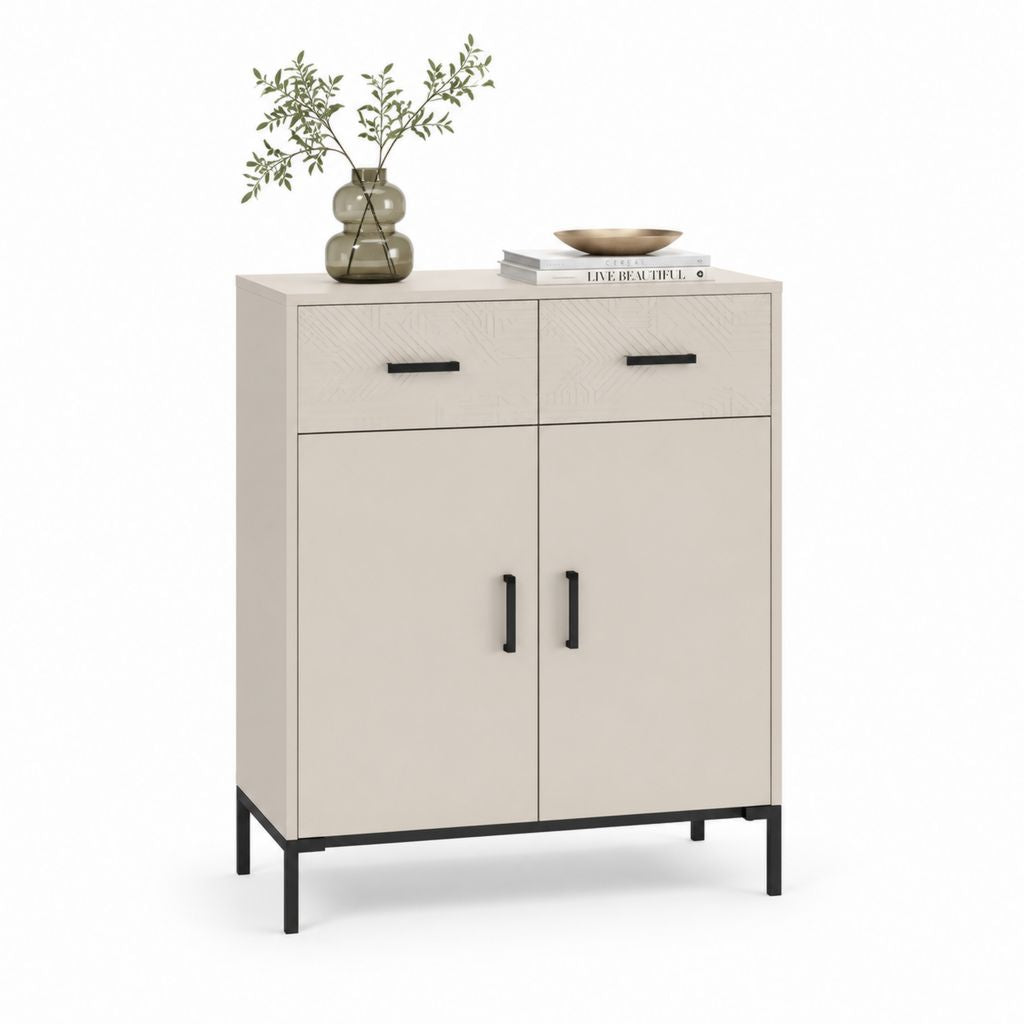 Credenza 2 ante 2 cassetti beige chiaro in MDF e acciaio rettangolare 80 x 40 x 100 cm