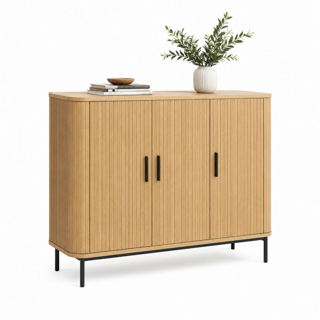 Credenza 3 Ante Rettangolare Rovere Naturale in MDF 120 x 40 x 85 cm