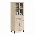 Vetrina credenza rettangolare rovere chiaro in truciolare e vetro 80 x 40 x 180 cm