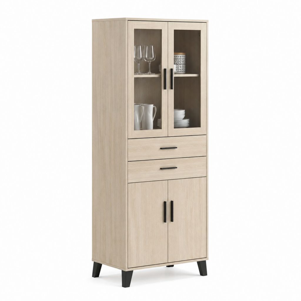 Vetrina credenza rettangolare rovere chiaro in truciolare e vetro 80 x 40 x 180 cm